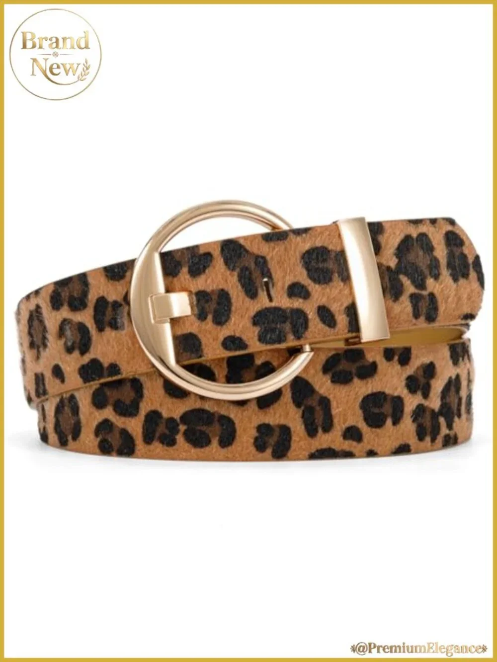 Leopard Print PU Leather Belt for Women Gold Buckle